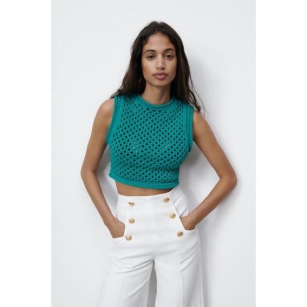 Sleeveless Cropped Knit Tank Top - Teal